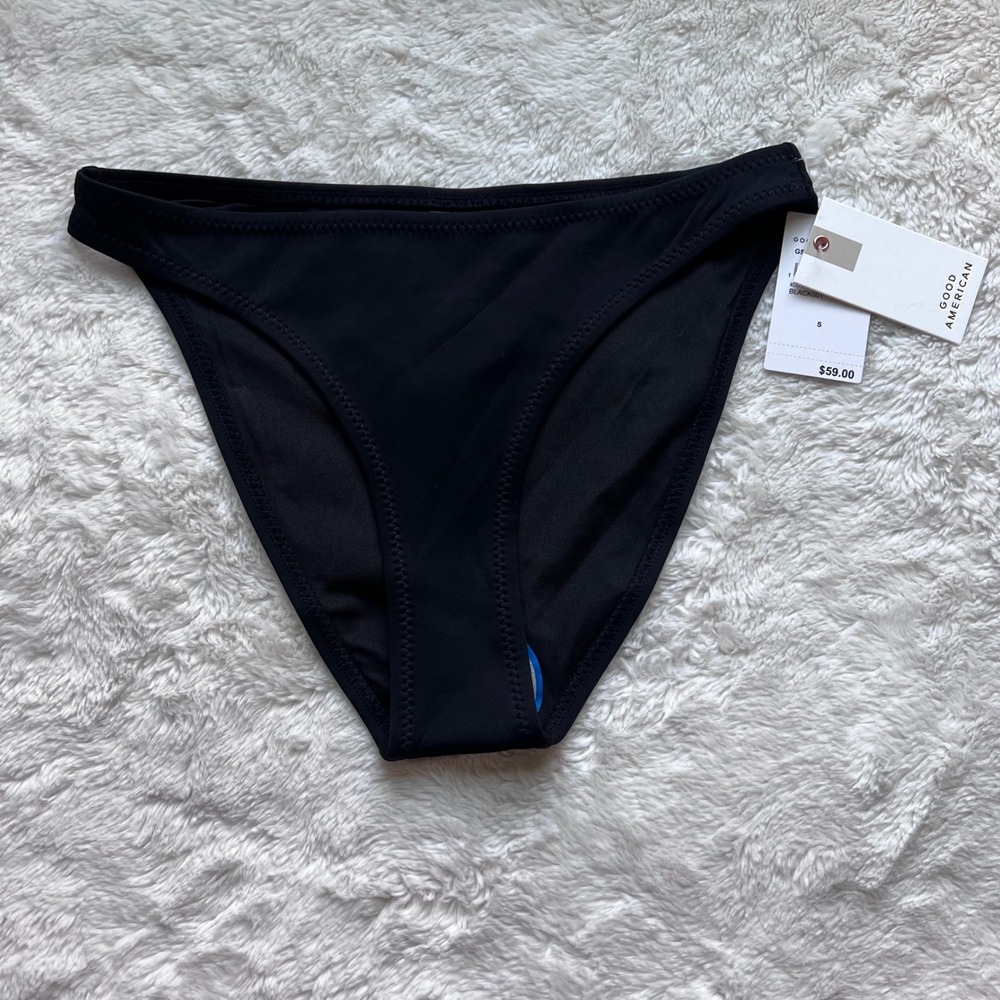 Good American Womens Black Bikini Bottom GSW0773 Solid Low Rise Size Small NWT‎